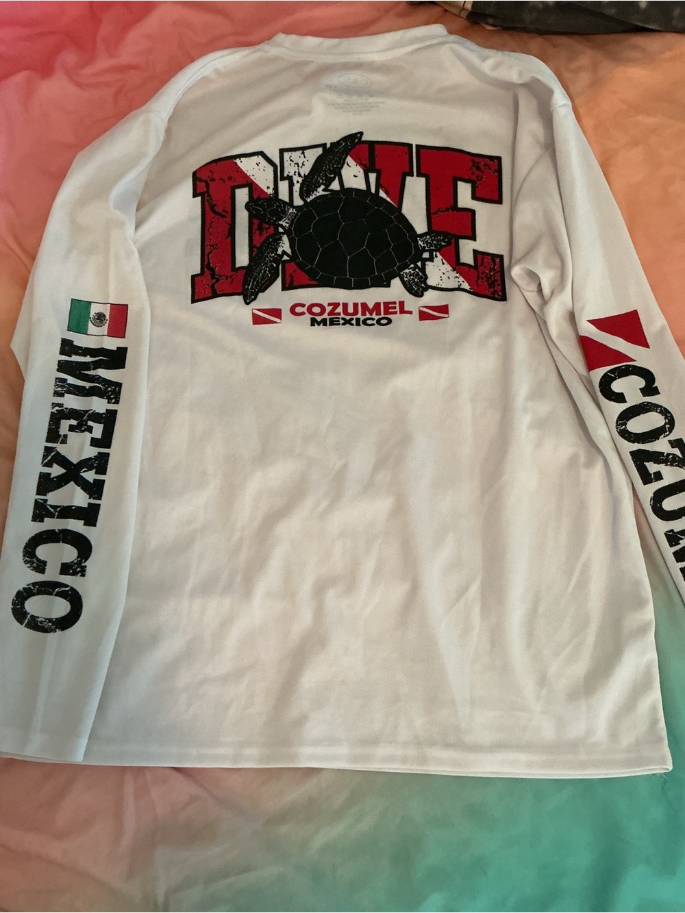 Cozumel Mexico Dive Long Sleeve Tee - White with Red & Black Men’s XXL